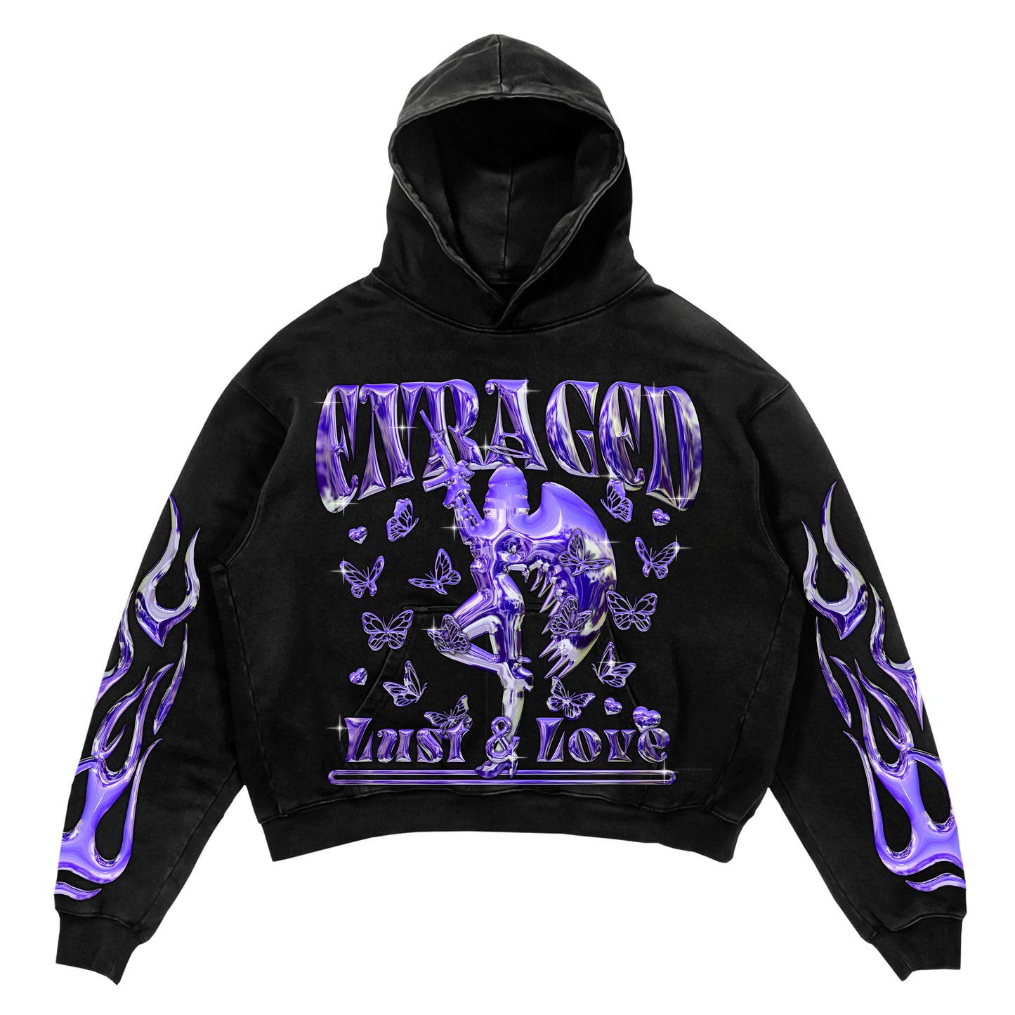 Enraged Angel 'Lust & Love' Purple on Black Hoodie