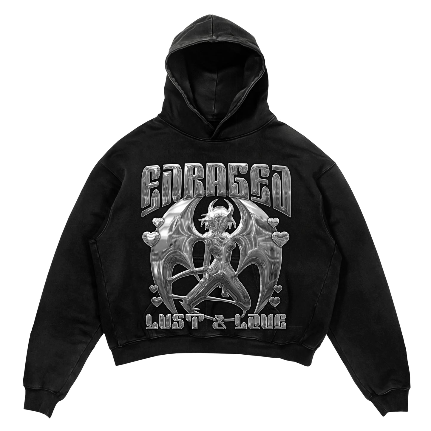 Enraged Arch-Angel 'Lust & Love' Grey on Black Hoodie