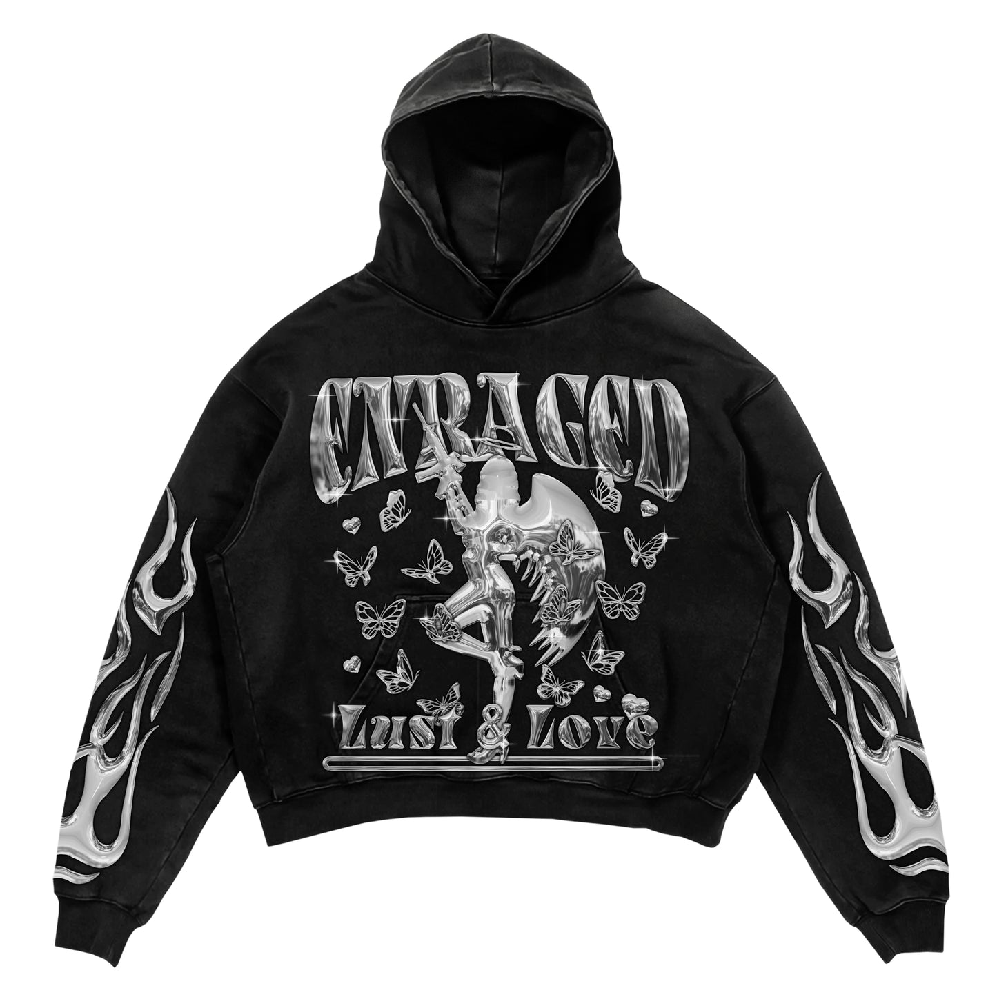 Enraged Angel 'Lust & Love' Grey on Black Hoodie