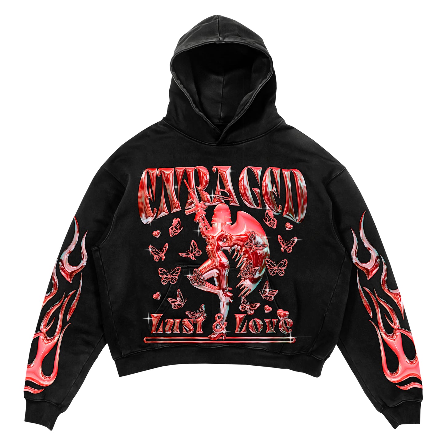 Enraged Angel 'Lust & Love' Red on Black Hoodie