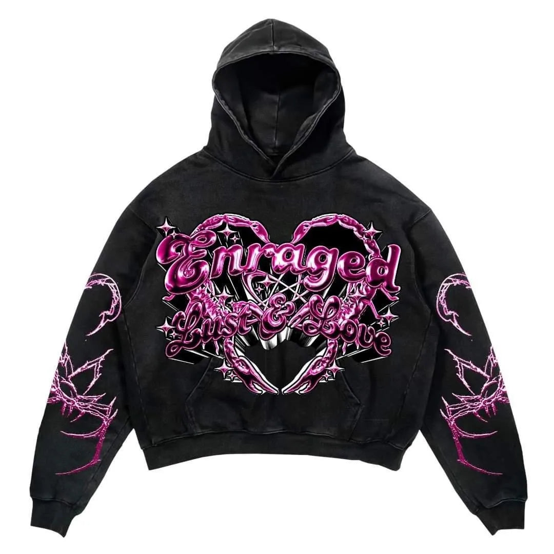 Enraged Heart "Lust & Love" Pink on Black Hoodie