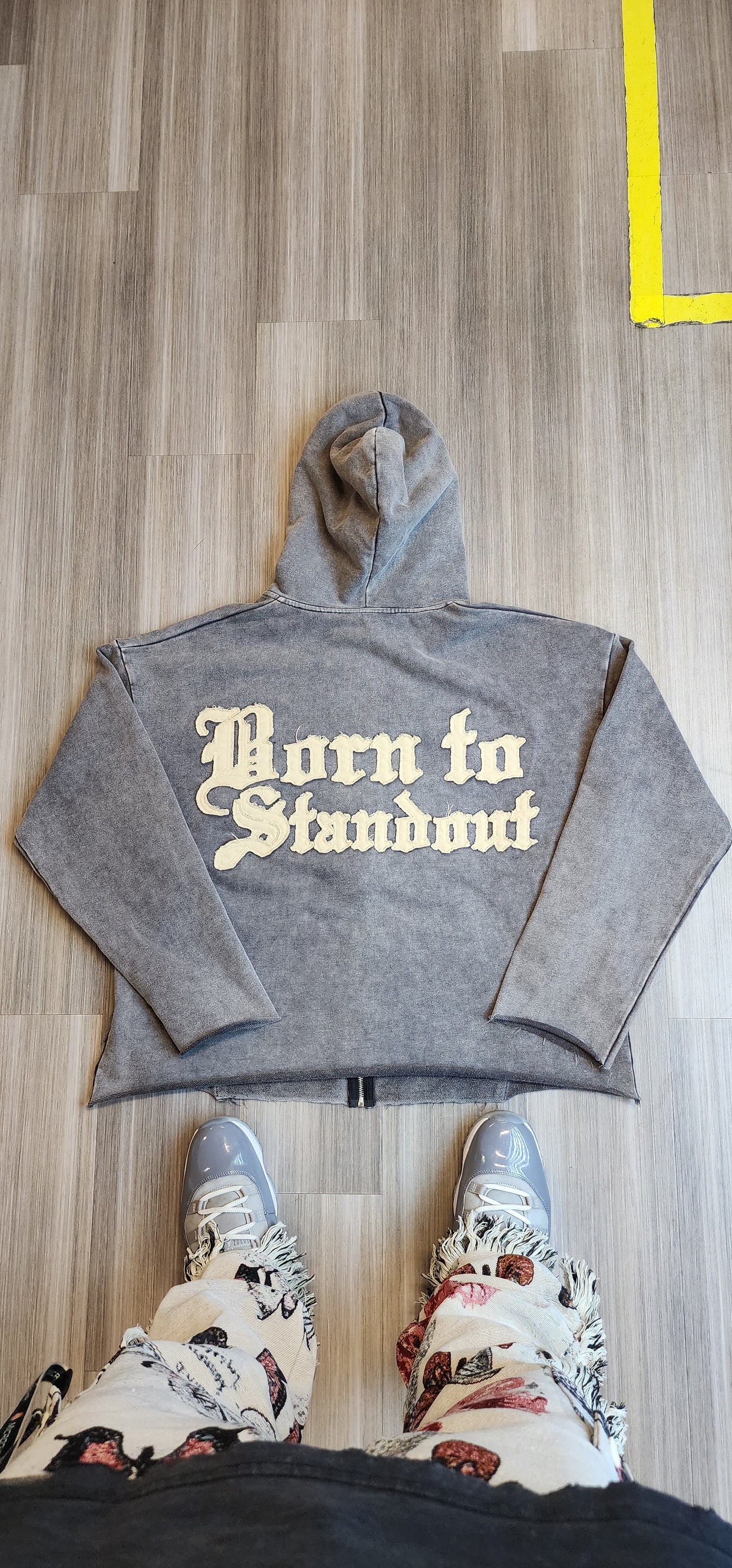 Born To Standout Oversize Acid Wash Grey Hoodie