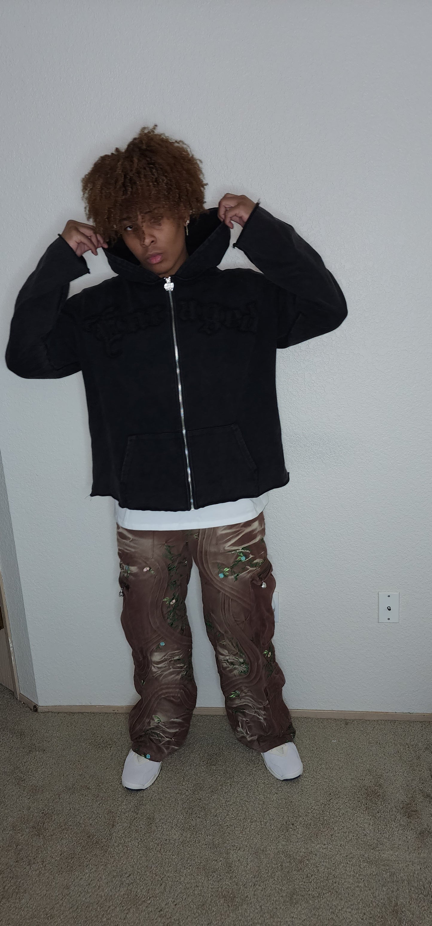 Born To Standout Acid Wash Oversize Black Hoodie