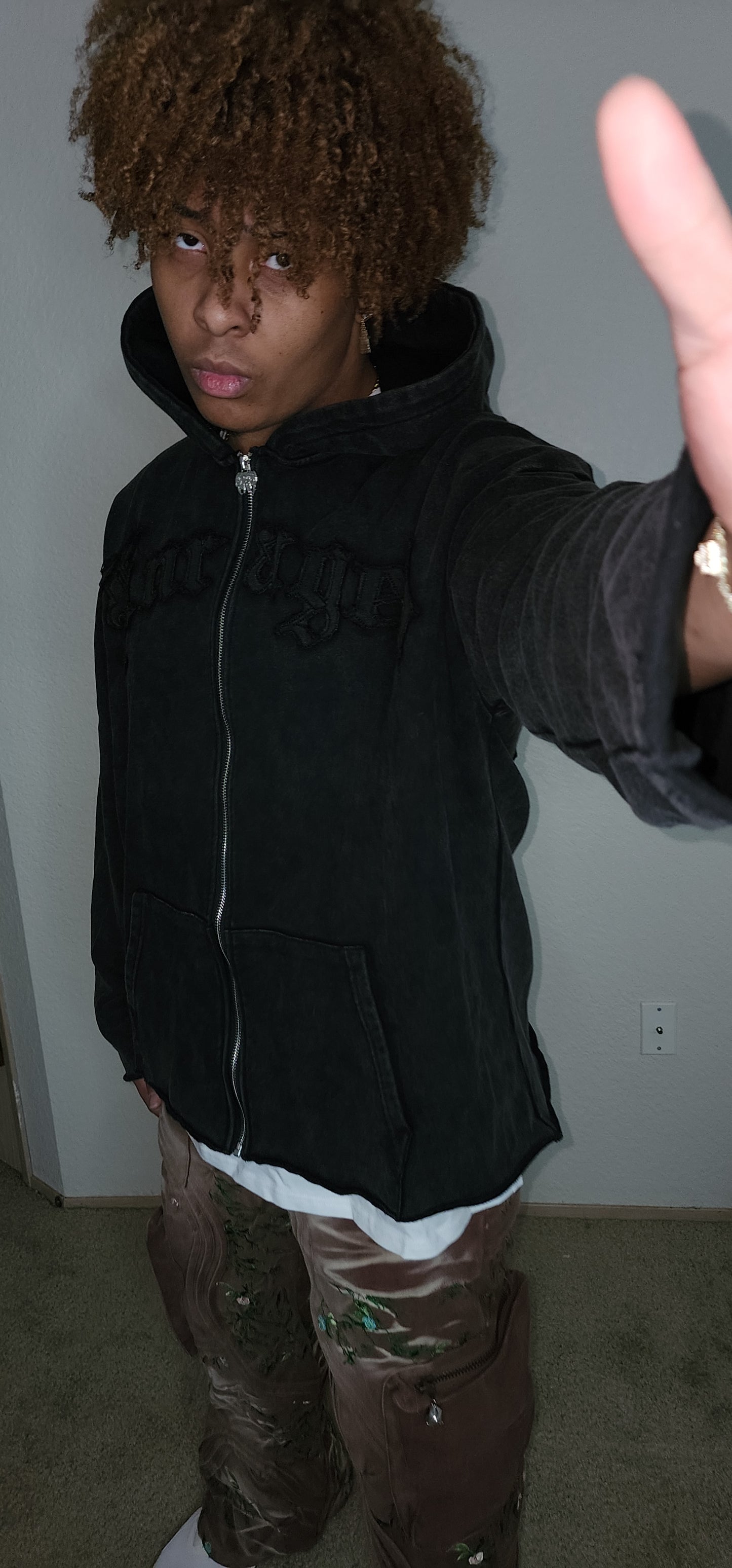 Born To Standout Acid Wash Oversize Black Hoodie