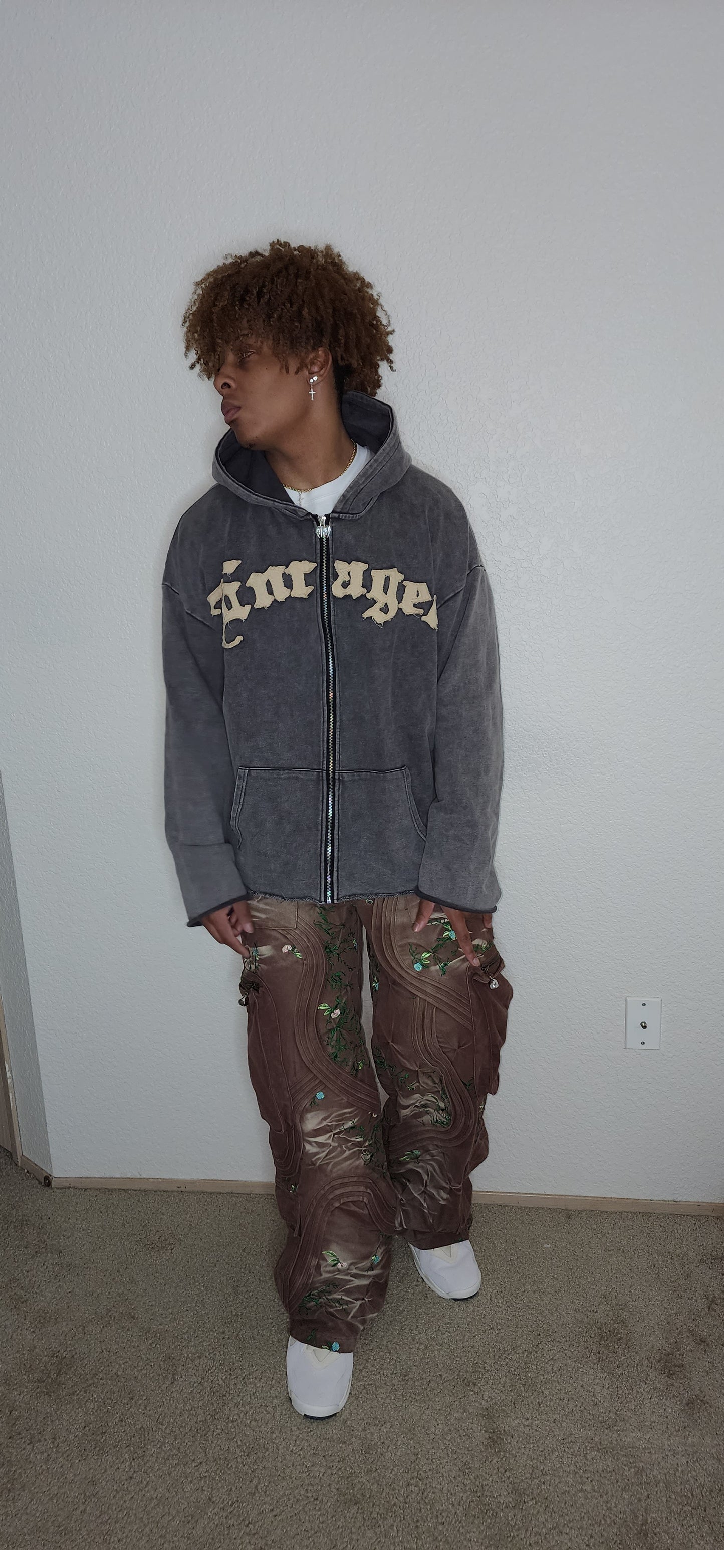 Born To Standout Oversize Acid Wash Grey Hoodie