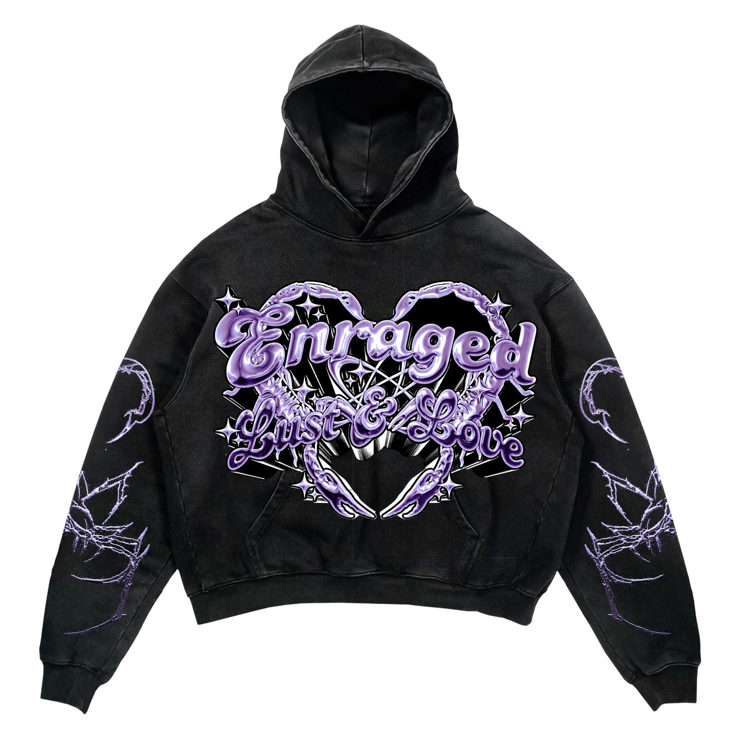 Enraged Heart "Lust & Love" Purple on Black Hoodie