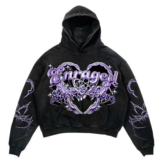 Enraged Heart "Lust & Love" Purple on Black Hoodie