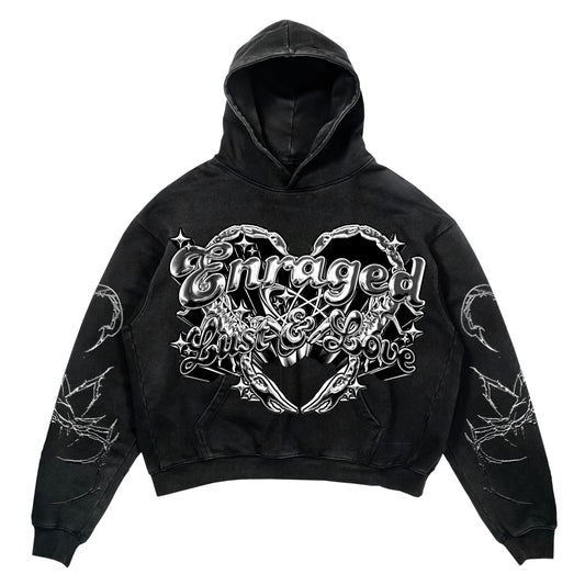Enraged Scorpion Heart "Lust & Love" Grey on Black Hoodie